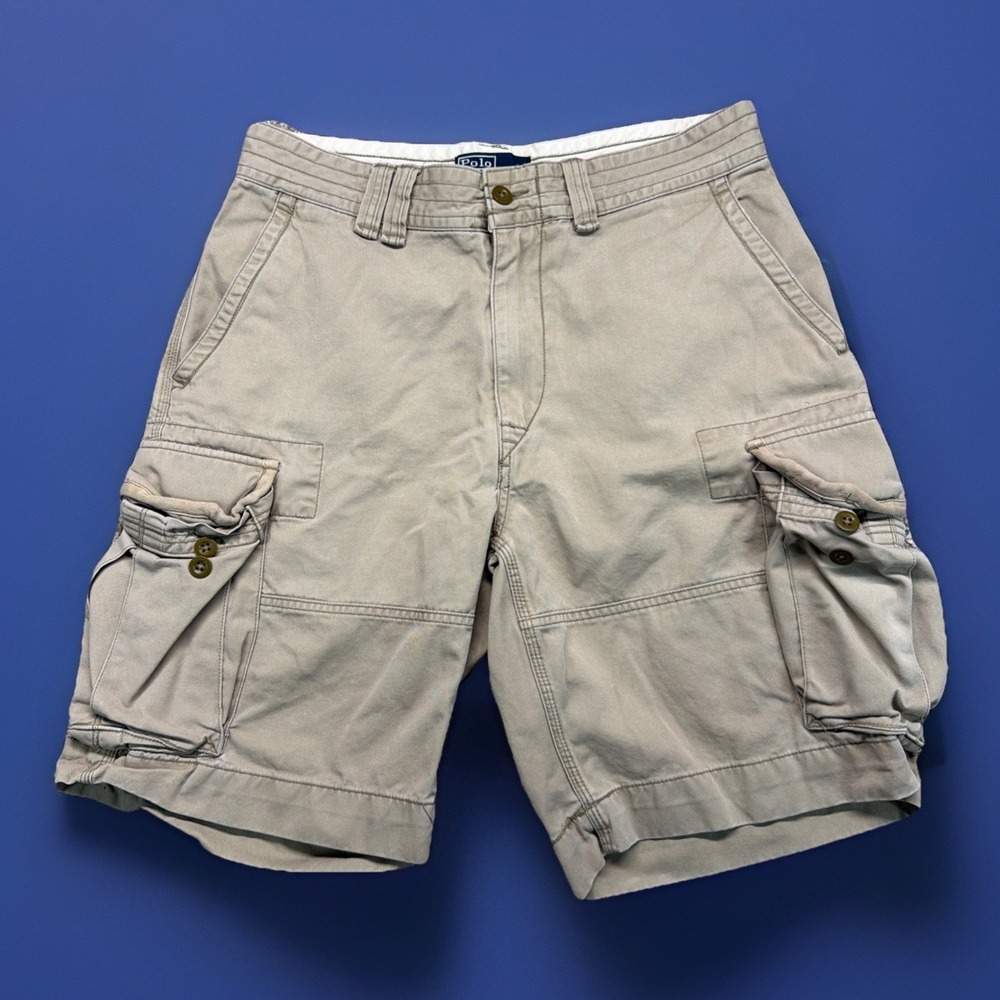 VTG 90s Polo Ralph Lauren Shorts Mens 34 Beige Military‎ Cargo Utility Baggy